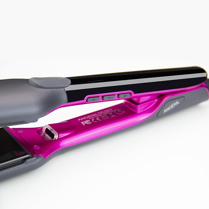 ANGENIL 2 in 1 Straightener and Curler Ceramic Professional Flat Iron 1.75 Inch Wide Anti-Scald Straightening Iron Dual Voltage Hair Straightener for Women with Silicone Pad LCD 20S Fast Heating