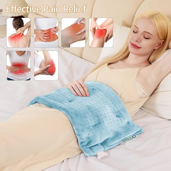 SAROO Heating Pad for Back Pain ReliefMassaging Weighted Heating Pads for Neck ShoulderCrampPortable Heated Pad with 3 Heat Settings &amp 6 Massage18 Relaxing CombinationsAuto Off12*24Sky B