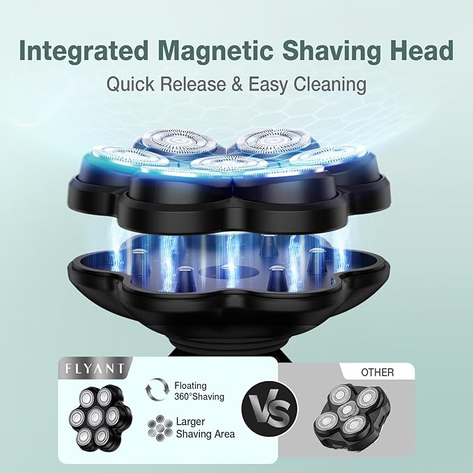 Flyant 7D Arc Electric Head &amp Body Hair Shaver Upgraded Detachable Head Shaver Waterproof Wet &amp Dry Electric Razor for Face Beard &amp Neck Ergonomic Shell Design with LED Display Matte