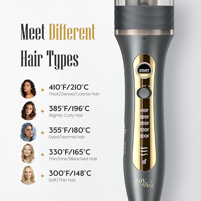 ZAVAREA Automatic Rotating Curling Iron for Long Hair - 1 Inch Curling Wand for Beach Waves &amp Loose Curls Easy Hair Curler for Beginners Anti-Scald &amp Frizz-Free Dual Voltage for Travel