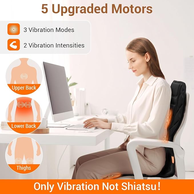 Back Massager with HeatHeated Seat Cover Cushion with 5 Vibrating Massage Nodes Chair Pad for Pain Relief Home Office Use