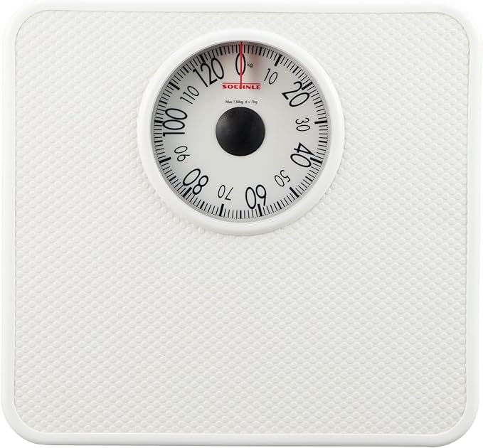 Soehnle Tempo Analogue Bathroom Scales White Mechanical Weight Scale Weighing Scales Body Weight to 130 kg. Weight Shown in KG only
