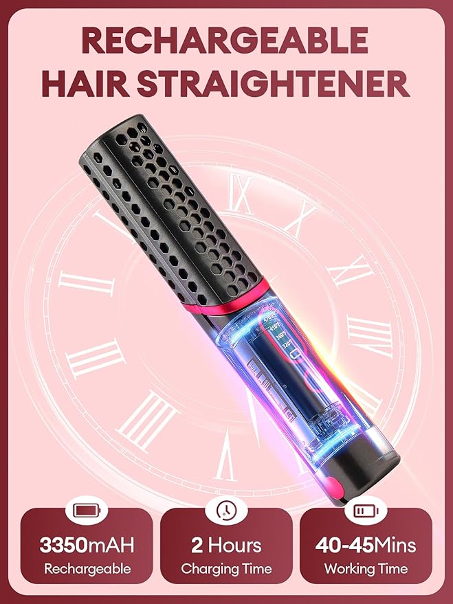 Mini Cordless Hair Straightener Rechargeable - 0.7 Inch Ceramic Fast Heat Up for Long Short Hair - 2 in 1 Styling Tool Small Flat Iron 320℉ 360℉ 410℉ 470℉