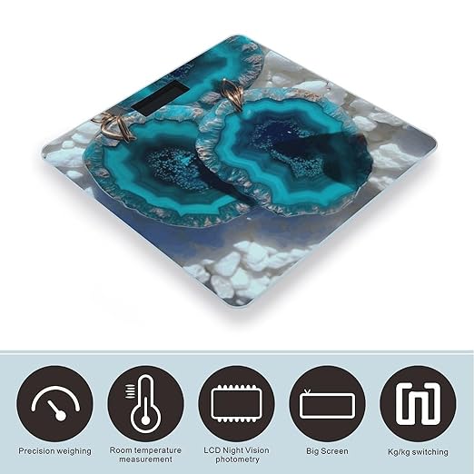 Teal Agate Bathroom Scale Large LCD Backlight Display Digital Scale Rounded Corners Body Scales Automatic Power On/Off Bathroom Scales for Home Bedrooms