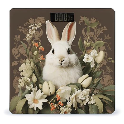 A Beautiful White Rabbit Digital Bathroom Scale for Body Weight Weighing Scale with Backlit LCD Display High Precision Measurements &amp Measures Weight Up to 180kg