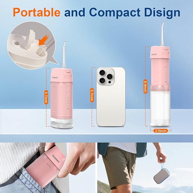 2026 New Portable Water Flosser for Teeth 4 Modes &amp 4 Intensity Levels Mini Small Design with Exquisite Travel Case Removable Tank IPX7 Waterproof Cordless Dental Oral Irrigator (Pink)