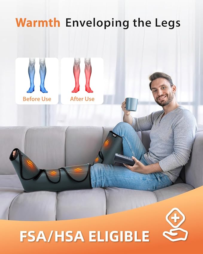 CINCOM Leg Massager with Heat and Compression Legs Massage for Circulation and Pain Relief Heating Calf Leg Air Compression Massager Help with Relief Edema