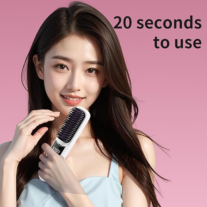 Go Brush Pro Hair Straightener Portable Go Brush Pro Cordless Hair Straightener Comb 3 Temperature Control Settings Rechargeable for Travel and Everyday Use (White)