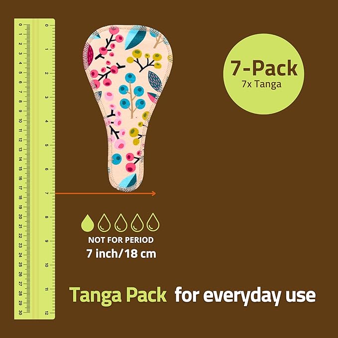 2-in-1 Wingless Reusable Panty Liners with Camel Concealer Toe (Thong 7 Pack) - Stay-Put Adhesive Strips – 100% Breathable Organic Cotton &amp High-Temp Washable Cloth - Secure All-Day Fit - Made in