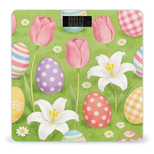 Easter Flower Smart Scale for Body Weight Digital Bathroom Scale Toughened Glass Weight Scale with Large LCD Backlight Display High Precision Scales Weighing Machine