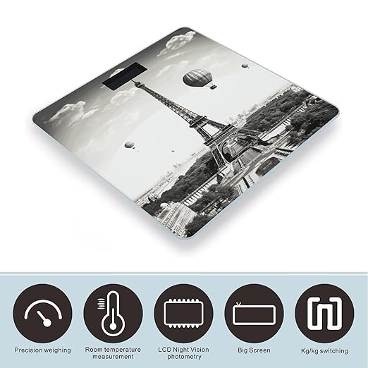 Paris Tower Scale for Body Weight Anti-Slip Digital Bathroom Scale Sturdy Toughened Glass Weighing Scales High Precision Safe Rounded Corners Smart Scales