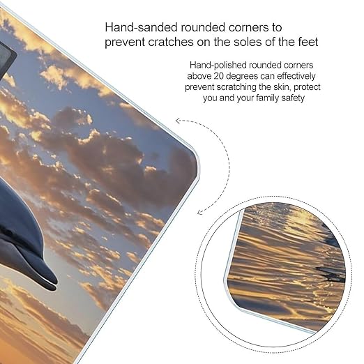 Dolphins Jumping Out of The Water at Sunset Bathroom Scale for Body Weight Bathroom Weighing Scales with Back Lit LED Display Sturdy Tempered Glass Body Weight Bathroom Scale 400lb Weighing
