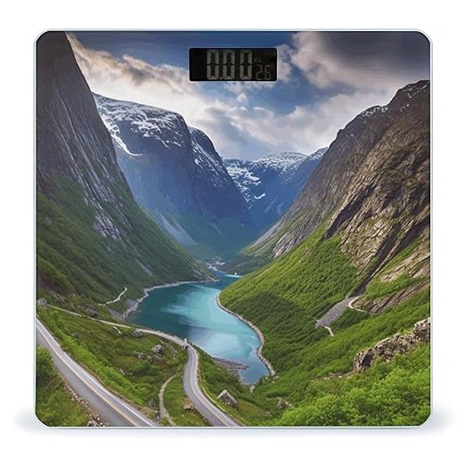 Norwegian Fjords Bathroom Scale Automatic Power On/Off Body Scales LCD Backlight Display Square Digital Scale Rounded Corners Bathroom Scales for Home Bedrooms