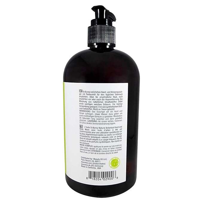 Waxness Dr. Bump Botanical Hand &amp Body Wash Tea Tree &amp Lemongrass 16 fl oz (480 ml) – Gentle Botanical Cleanser – Professional Skin Care – Made in USA