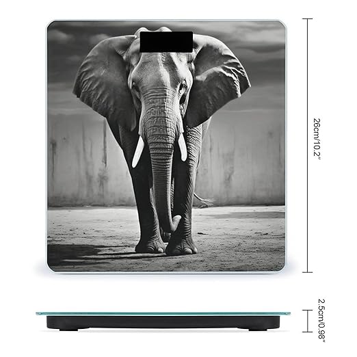 Black and White Elephant Scale for Body Weight Anti-Slip Tempered Glass Digital Bathroom Scales Clear LCD Display Weighing Scale Safe Rounded Corners Smart Scales