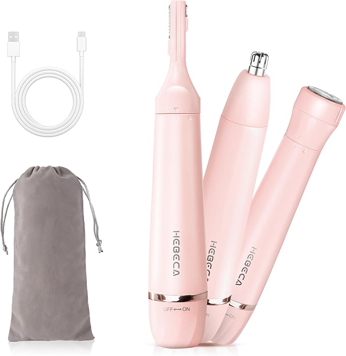 Nose Hair Trimmer for Women 3in1 Electric Eyebrow Trimmer Waterproof Facial Hair Removal Rechargeable Hair Shaver Razor for Nose Ear Eyebrow Peach-Fuzz Lips Chin FT3001 Pink (Pink)