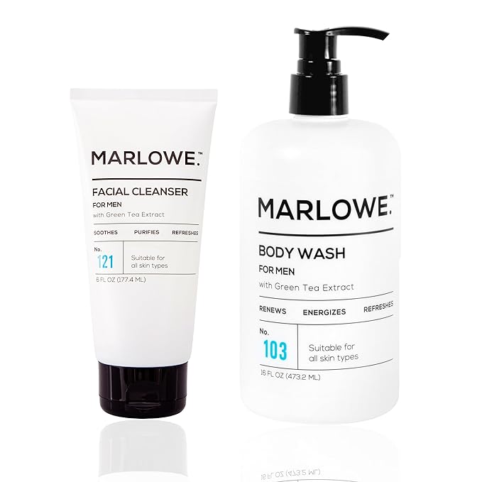 MARLOWE. Men's Body Wash &amp Face Cleanser Bundle – Refreshing Wash with Natural Extracts + Purifying Daily Cleanser