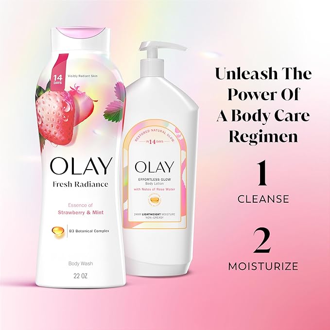 Olay Body Wash for Women Fresh Radiance Refreshing &amp Renewing Made with Plant Based Cleansers B3 Botanical Complex For All Skin Types Strawberry &amp Mint Scent 3.0 fl oz (Pack of 24)