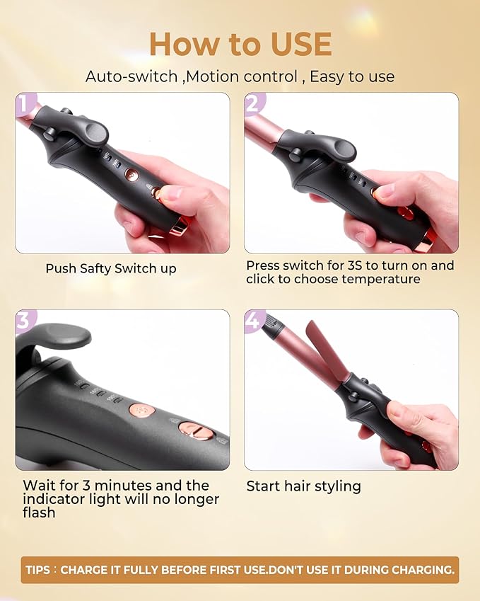 Cordless Curling Iron RechargeableUSB Rechargeable 4000 mAh Cordless Hair Curler3 Temp Setting Mini Travel Battery Powered Curling Iron2 in 1 Portable Hair Straightener and Curler