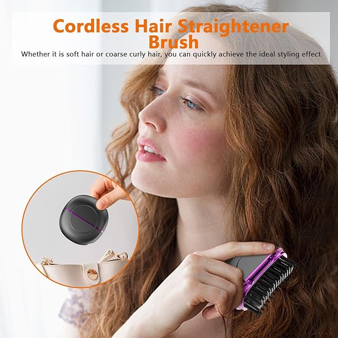 Portable Hair Straightener - Cordless Hot Comb With Fast HeatingUSB Rechargeable Small Straightener with 3 Modes | For Women Gift Birthday Holiday