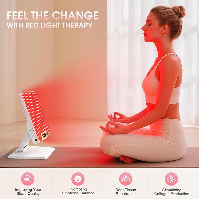Red Light Therapy Panel for Face &amp Body 138 LEDs High Power Light with Adjustable Stand 630/660/810/850nm Near Infrared Light Therapy Lamp Rechargeable Portable Device with Timer
