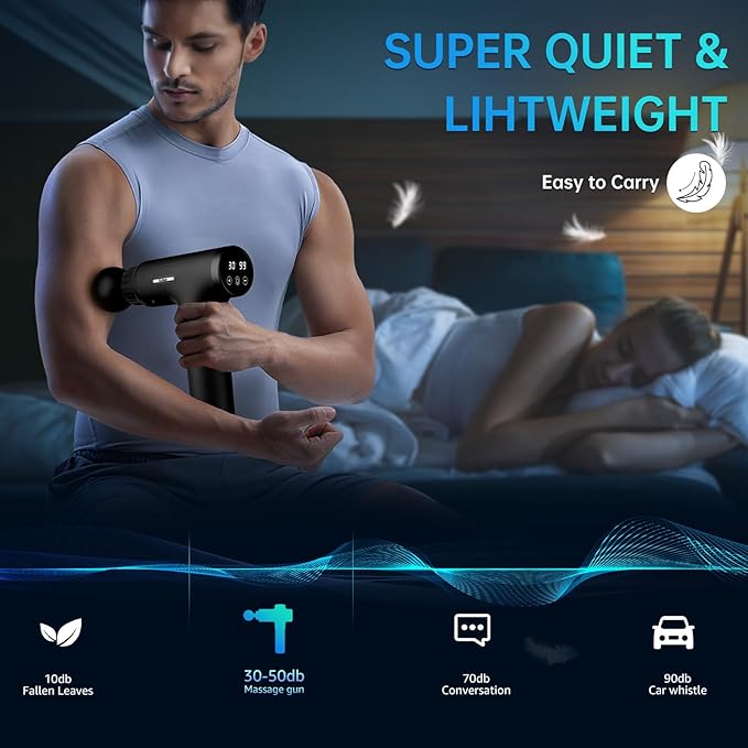 Massage Gun Massage Gun Deep Tissue Handheld Back Massager for Athletes Percussion Muscle Massager with 6 Attachments &amp 30 Speed Father's Day Black