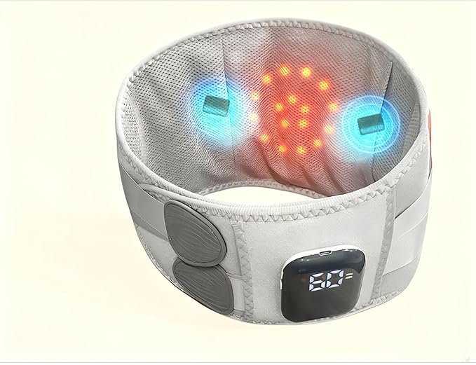 Heated Waist Massager Belt Cordless Infrared Heating Pad Waist Warmer Massager Rechargeable Multi-Functional Relaxing Lumbar Massage Device (Gray+Gray)