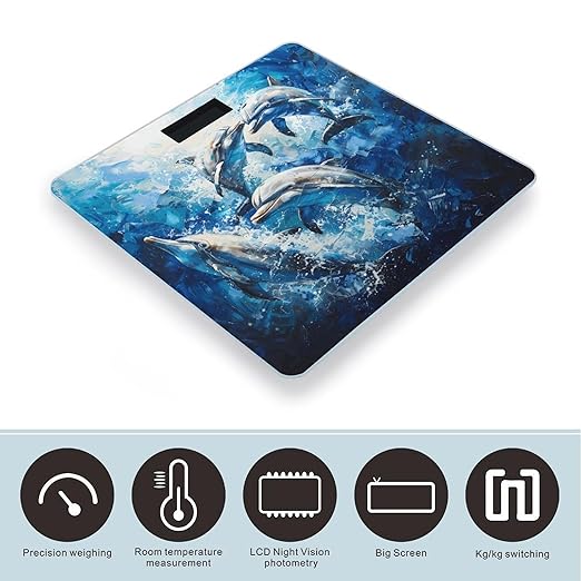 Dolphins Art Digital Bathroom Scale for Body Weight Weighing Scale with Backlit LCD Display High Precision Measurements &amp Measures Weight Up to 180kg