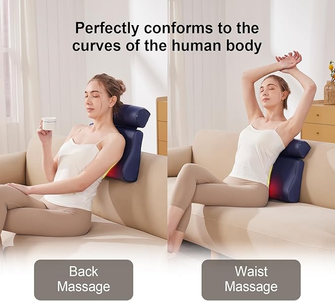 Cornfair's Shiatsu Neck and Back Massager with Heating - 4D Kneading Nodes 3 Modes 3 Speeds - Cordless Electric Massage Pillow for Full Body Relaxation at Home Office - Great Holiday Gift