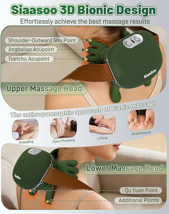 Siaasoo Neck Massager(Genuine OEM) Bionic Heated Massager (Patent Pending) Electric Deep Tissue 3D Kneading Massage Portable neck massage N7 Master Hand Series for Deep Tissue Pain Relief in Neck.