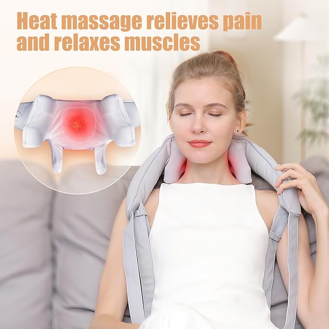 Electric Shiatsu Back and Neck Massager Cordless Shoulder Massager with Heat Deep Tissue 3D Kneading Massage Pillow for Shoulder Leg Body Muscle Pain Relief Gifts for Men Women
