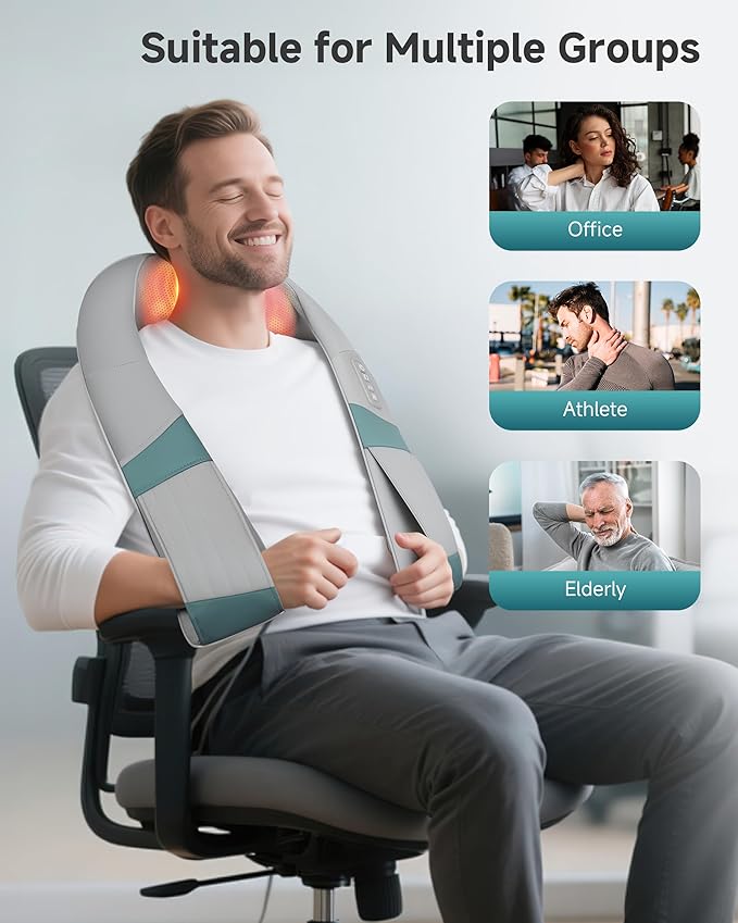 Snailax Cordless Neck Massager with Heat Rechargeable Shiatsu Neck Back Massager for Pain Relief Deep Tissue 4D Knead Shoulder Massager Pillow with Portable Carry Bag Gifts/Presents for Mom Dad