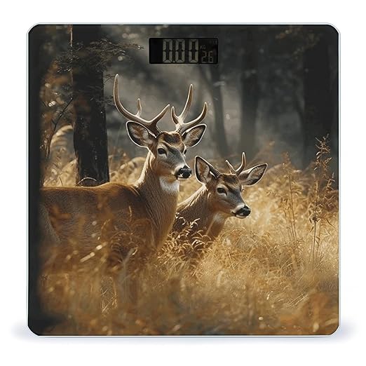 Nature Wild Animal DeersScale for Body Weight with LCD High Precision Weighing Scales Fashion Sturdy Tempered Glass Weight Scales Easy-to-Read Digital Bathroom Scale for Daily 400lb