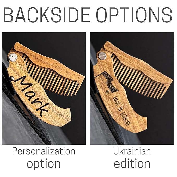 Wooden Beard Comb for Men - Personalized Folding Pocket Comb for Moustache Beard &amp Hair Walnut Combs Engraved (Love Is)