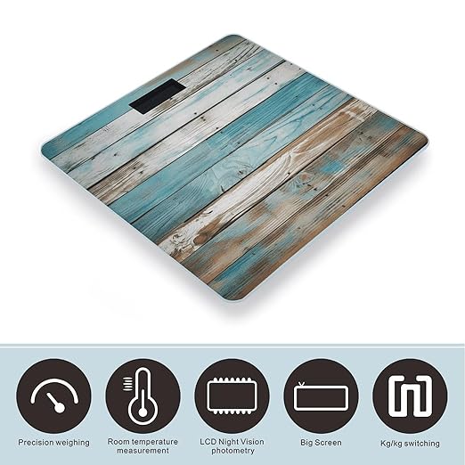 Vintage Beach Wood Old Blue Color Wooden Plank Bathroom Scale Ultra-Bright Liquid Crystal Screen Weight Scale Accurate Bathroom Body Scales for Body Weight Bathroom Pet Home Bedroom Gift-Giving