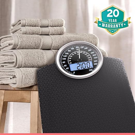 Adamson Hybrid 2-in-1 Analog &amp Digital Weighing Scale for Body Weight up to 400lbs - Thick Tempered Glass - Extra Large Display - Easy to Read Digital Bathroom Scale - New Version - Black Matrix