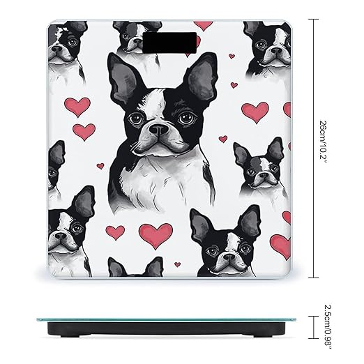 Boston Terrier Red Heart Dog Weight Scale Large Bathroom Scales Digital Weight with Bright LED Display Non Slip Automatic Weighing Scale Fashion Weighing Machine for Body