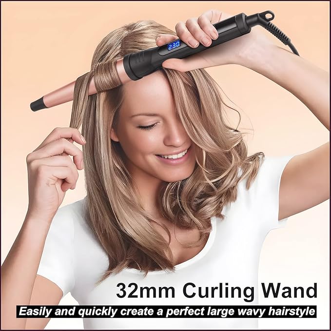 Professional Ceramic Tapered Curling Wand - 1/2 to 1 Inch Hair Curler with LCD Display &amp 14 Heat Settings for All Types(0.75-1.25 Inch)