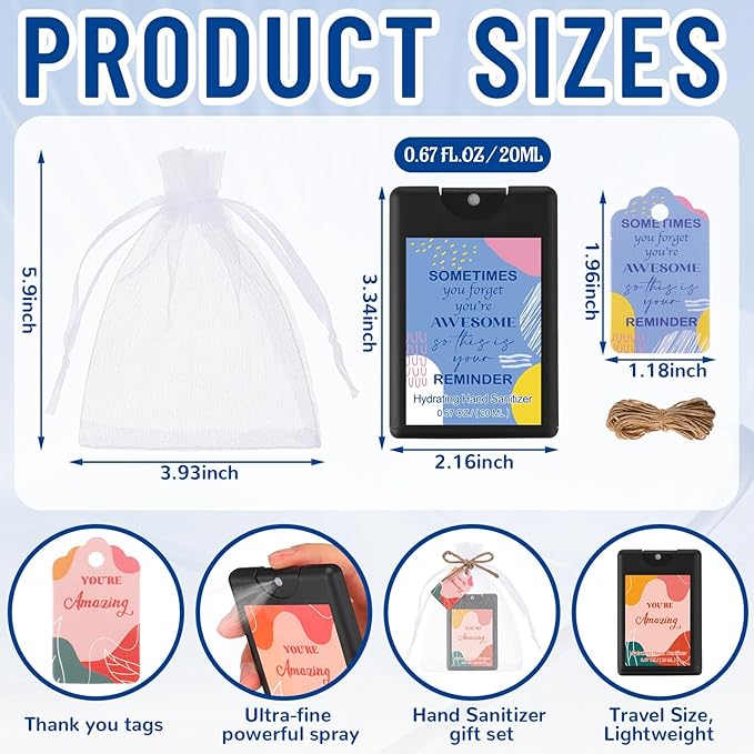 Frienda 48 Set Travel Size Hand Sanitizer Spray Bulk Portable Power Mist Thank You Mini Hand Sanitizer Employee Appreciation Day Gifts for Teacher Coworker Team Women's Day (PocketBlack)