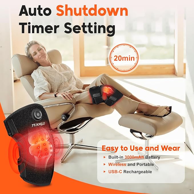 Red-Light-Therapy Infrared Light Knee Brace Wireless Rechargeable for Knee Shoulder Pain Relief 660nm &amp 850nm Infrared Therapy Heated Device for Knee/Shoulder/Joint/Elbow Gifts for Women Men