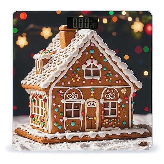 Sweet Gingerbread House Scale for Body Weight Sturdy Tempered Glass Weighing Scales with LCD Display Accurate Digital Bathroom Scale Convenient Body Fat Smart Scales Easy Read
