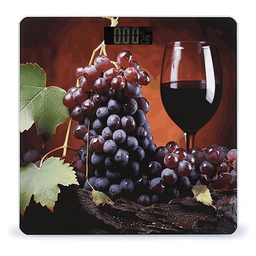 Red Wine Grapes Bathroom Scale for Body Weight Bathroom Weighing Scale with Backlit LCD Display Highly Accurate Measures Weight Up to 180kg