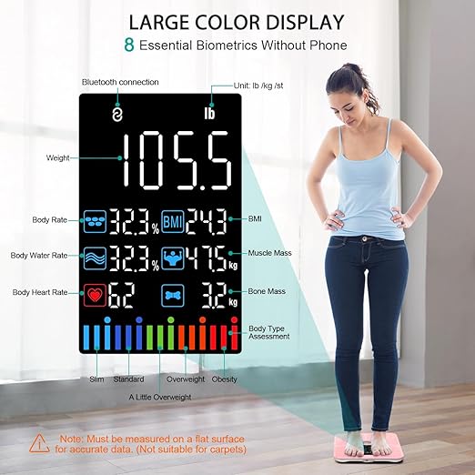 ABLEGRID Body Fat ScaleDigital Smart Bathroom Scale for Body WeightLarge Color Display Screen16 Body Composition Metrics BMIWater WeighHeart RateBaby Mode400lbRechargeable-Rosegold