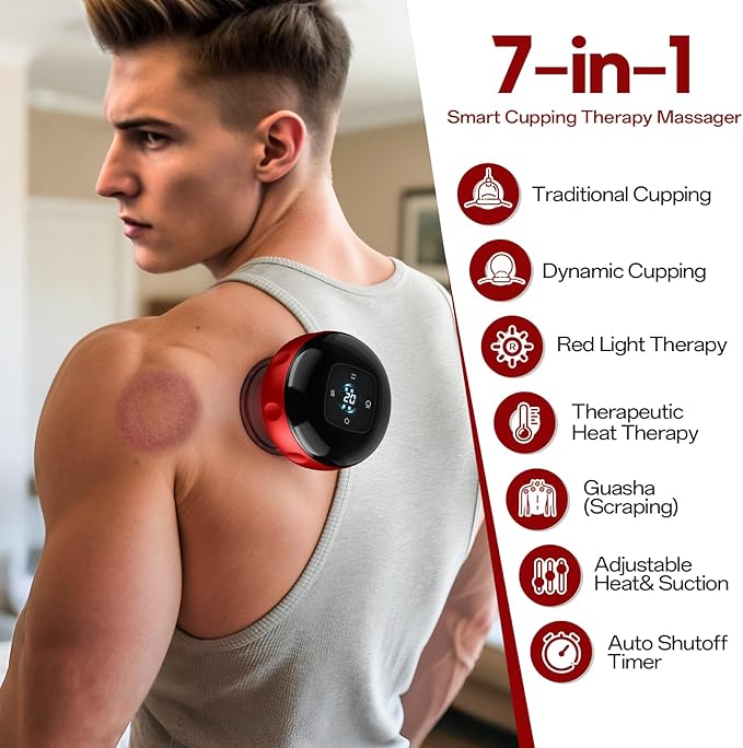 Smart Cupping Therapy Massager 7 in 1 Red Light Cupping Therapy Set with 2 Modes for Targeted Pain Relief Muscle SorenessTighter Skin Cupping Kit with 12 Levels Suction and Heat1 Pack