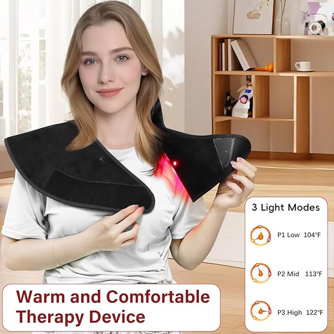 Cordless Red Light Therapy for Shoulder &amp Neck Upper Back 650nm Red Light Therapy Wrap Heating Wrap for Body Muscle Relax with 850nm Near-Infrared Light Auto Timer Rechargeable
