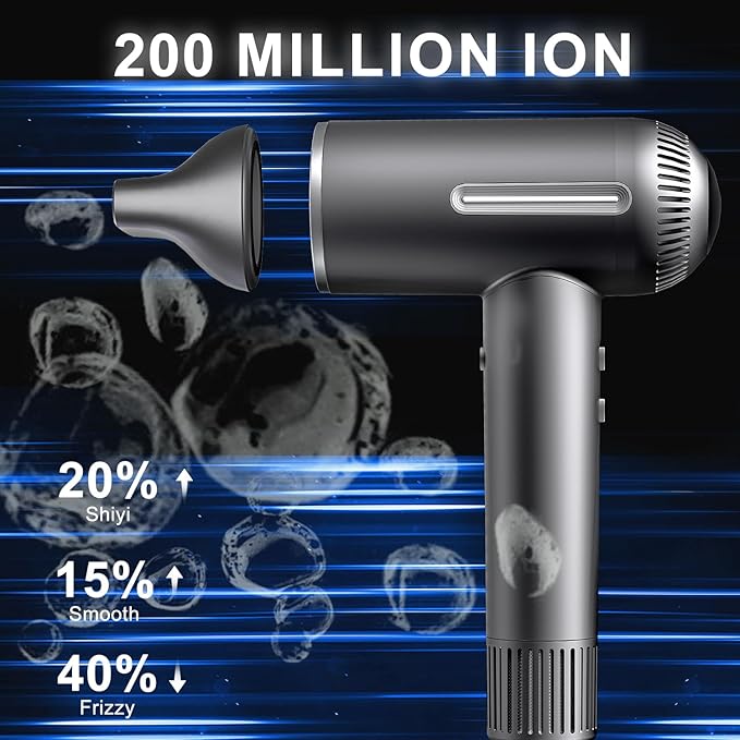 Hair Dryer Negative Ionic Blow Dryer with 11000RPM High-Speed Motor for Fast Drying Low Noise Thermo-Control Lightweight Portable Hairdryer with Magnetic Nozzle for Home Travel
