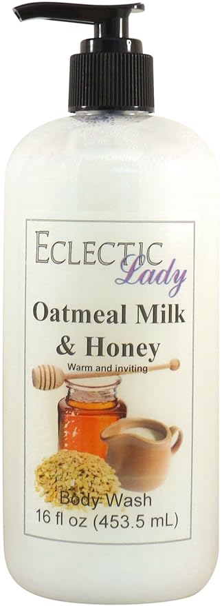 Eclectic Lady Liquid Pearl Body Wash - Oatmeal Milk And Honey Scent 3-in-1 Use For Bubble Bath Hand Soap &amp Body Wash Phthalate-Free Oatmeal Milk And Honey Fragrance Handcrafted in USA (16 oz)