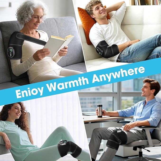 Heated Knee Massager cordless Knee Heating Pad Heated Knee Brace with 6 Heating Levels 3 Massage Modes &amp Timer Rechargeable Support Wrap for Knee Shoulder Elbow Warmers for Arthritis Black(p