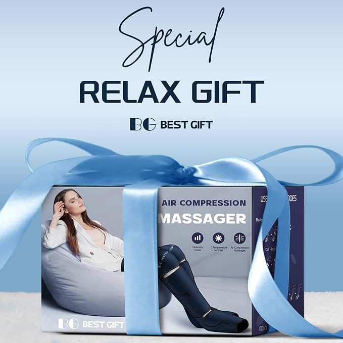 Gifts for Dad Mom Men Women Christmas Mothers Day Fathers Day Air Compression Massager with Heat for Foot Leg Calf Thigh Knee Helpful for Vericose Veins Muscle Fatigue Cramps Swelling Edema