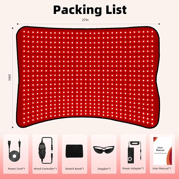 Red Light Therapy Mat for Body Near Infrared Light Therapy Pad with 660nm &amp 850nm Wavelength Home Use for Back Belly Knee Joint Muscle Comfort 600 LEDs 27x24